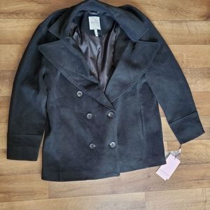 Avec Les Filles Black Wool Blend Pea Coat Size Small
